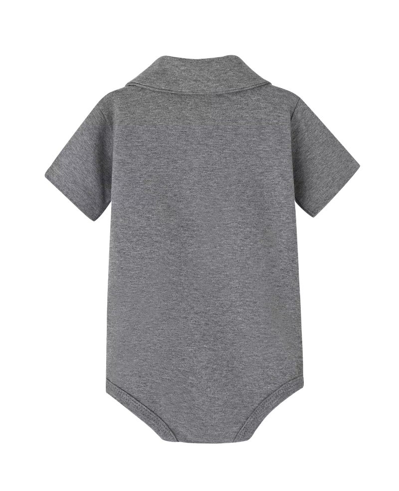 Teach Leanbh Baby Boys Pure Color Cotton Short Long Sleeve Polo Bodysuit 3-24 Months (Grey, 3 Months) - Image 2